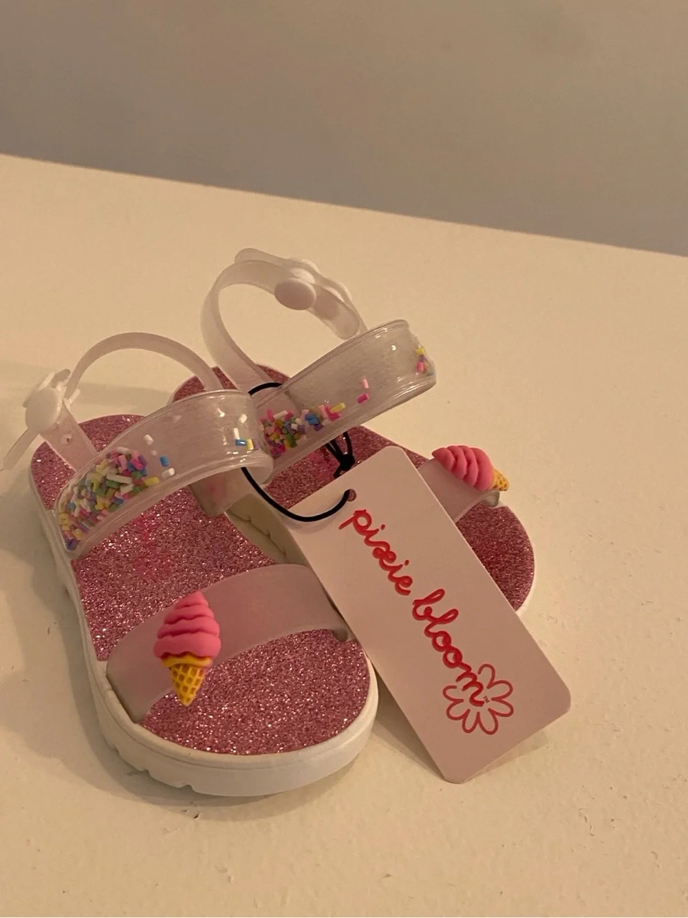 NWT Pixie Bloom Girls Pink Sprinkle Ice Cream Jelly Sandals Size 3/4